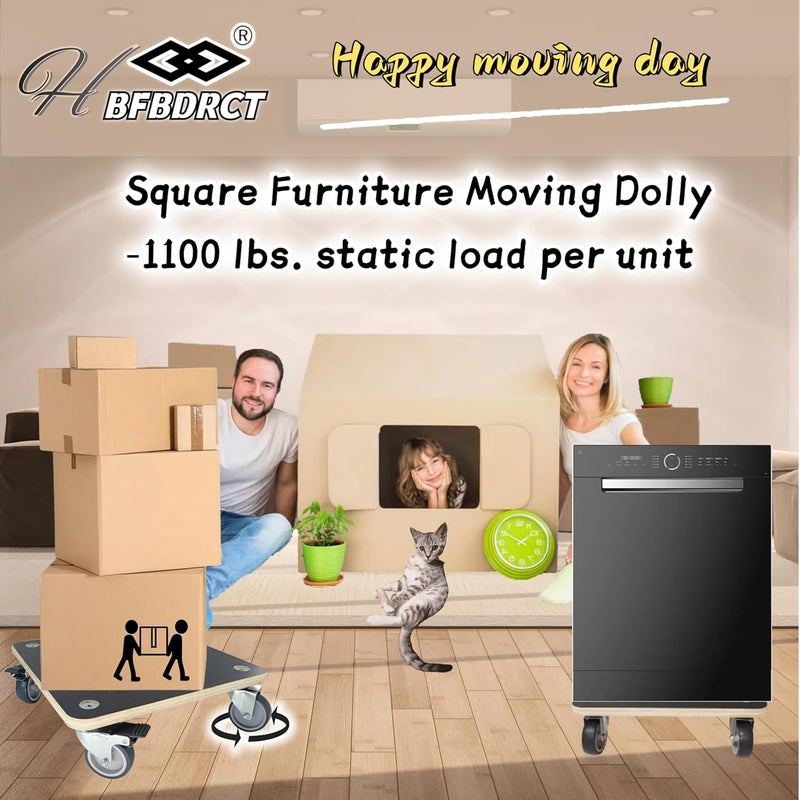 HBFBDRCT Furniture Moving Dolly Wood Platform Dolly 2 Packs, 1100 lbs Capacity Heavy Duty Wood Dollies cart with Wheels, Movers Carrier with 4 Soft Rubber Silent Wheels （2 with Brake+ 2 Without） - Image 2